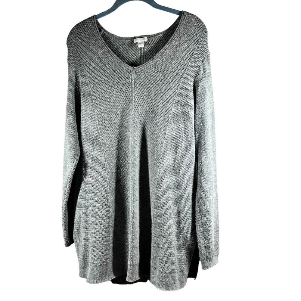 J Jill Sweater Womens Large Petite Gray Textured Knit‎ Pullover Lagenlook